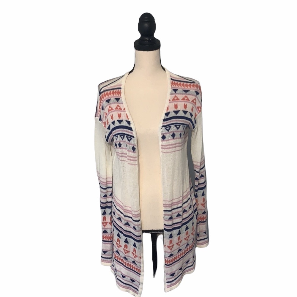 LA Hearts Off White Aztec Print Sweater Colorful Geometric Knit Size Medium